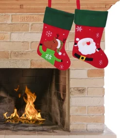 Merkloos Kerstsokken>Decoratie Kerstsokken - Set 2X St - Rood - Kerstman En Rendier- H45 Cm