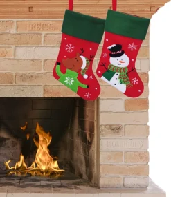 Merkloos Kerstsokken>Decoratie Kerstsokken - Set 2X St - Rood - Sneeuwpop En Rendier- H45 Cm