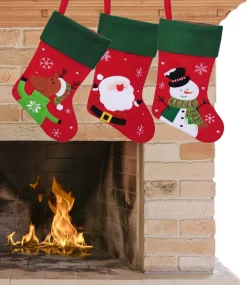 Merkloos Kerstsokken>Decoratie Kerstsokken - Set 3X St - Rood - Kerstman,Sneeuwpop, Rendier - H45 Cm