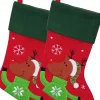 Merkloos Kerstsokken>Decoratie Kerstsokken - 2X - Rood - Met Rendier - H45 Cm - Polyester