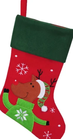 Merkloos Kerstsokken>Decoratie Kerstsokken - 2X - Rood - Met Rendier - H45 Cm - Polyester