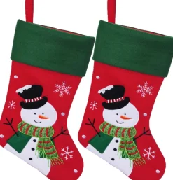 Merkloos Kerstsokken>Decoratie Kerstsokken - 2X - Rood - Met Sneeuwpop - H45 Cm - Polyester