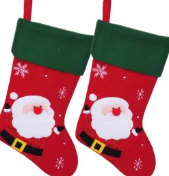 Merkloos Kerstsokken>Decoratie Kerstsokken- 2X - Rood - Met Kerstman - H45 Cm - Polyester