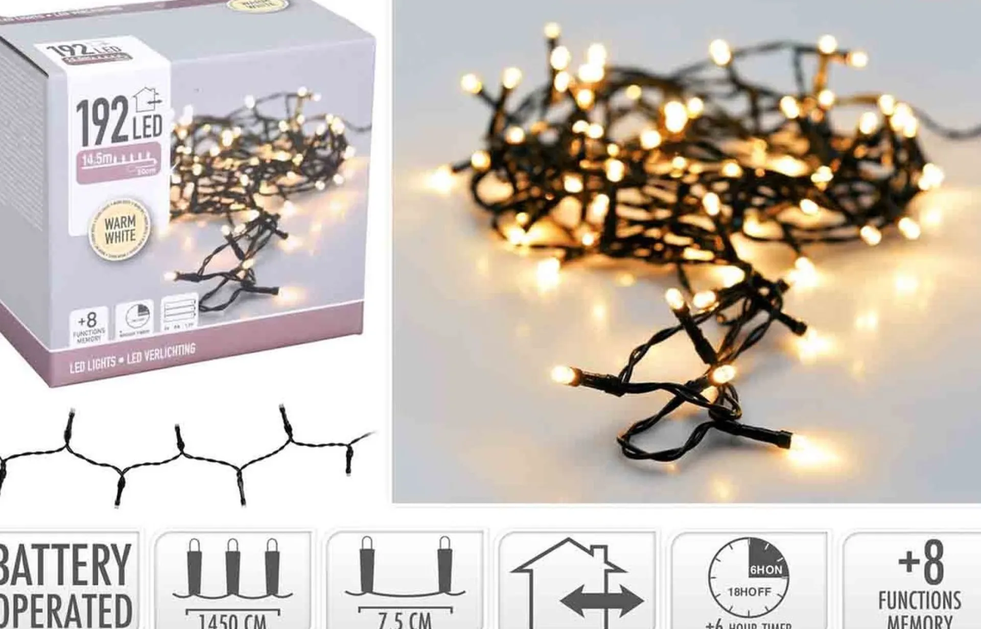 Merkloos Decorativelighting Led Verlichting - 192 Led - Warm Wit 1450 Cm Flash Sale