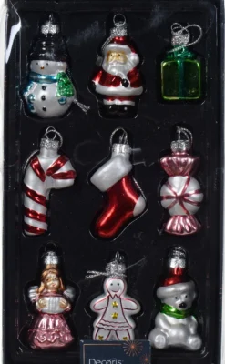 Decoris Kerstboomversieringen> Kersthangers Kerst Figuurtjes - 9X St - Glas -4 Cm -Kerstornamenten