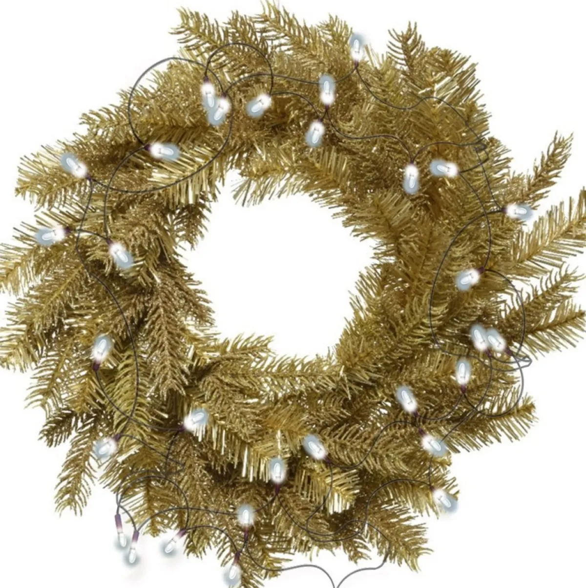 Decoris Kerstkransen> Kerstkrans - Goud Glitter - D50 Cm - Incl. Verlichting Helder Wit