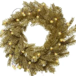 Decoris Kerstkransen> Kerstkrans - Goud Glitter - D50 Cm - Incl. Verlichting Warm Wit