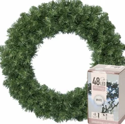 Decoris Kerstkransen> Kerstkrans - Groen - D35 Cm - Incl. Verlichting Helder Wit