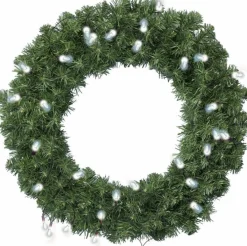 Decoris Kerstkransen> Kerstkrans - Groen - D35 Cm - Incl. Verlichting Helder Wit