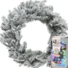 Decoris Kerstkransen> Kerstkrans - Groen Met Sneeuw - D50 Cm - Incl. Verlichting Gekleurd