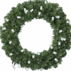Decoris Kerstkransen> Kerstkrans - Groen - D60 Cm - 200 Takken - Incl. Verlichting Helder Wit
