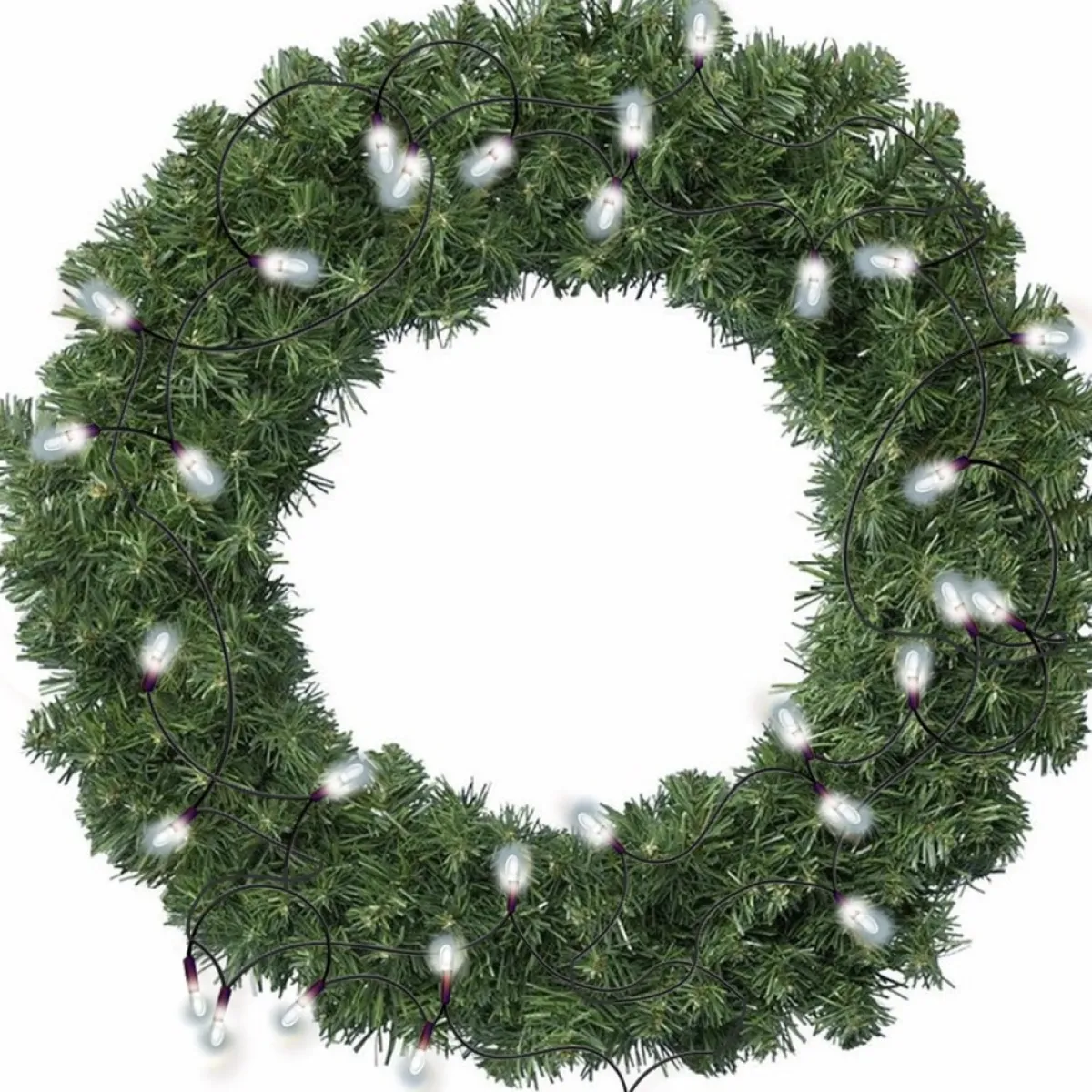 Decoris Kerstkransen> Kerstkrans - Groen - D60 Cm - 200 Takken - Incl. Verlichting Helder Wit