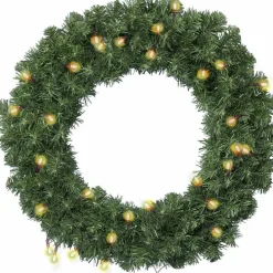 Decoris Kerstkransen> Kerstkrans - Groen - D60 Cm - 200 Takken - Incl. Verlichting Warm Wit