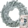 Merkloos Kerstkransen>Decoris Kerstkrans - Groen Met Sneeuw - D46 Cm - Incl. Verlichting Helder Wit