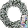 Decoris Kerstkransen> Kerstkrans - Groen Met Sneeuw - D40 Cm - Incl. Verlichting Gekleurd