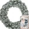 Decoris Kerstkransen> Kerstkrans - Groen Met Sneeuw - D35 Cm - Incl. Verlichting Helder Wit