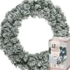 Decoris Kerstkransen> Kerstkrans - Groen Met Sneeuw - D40 Cm - Incl. Verlichting Helder Wit