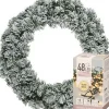 Decoris Kerstkransen> Kerstkrans - Groen Met Sneeuw - D40 Cm - Incl. Verlichting Warm Wit