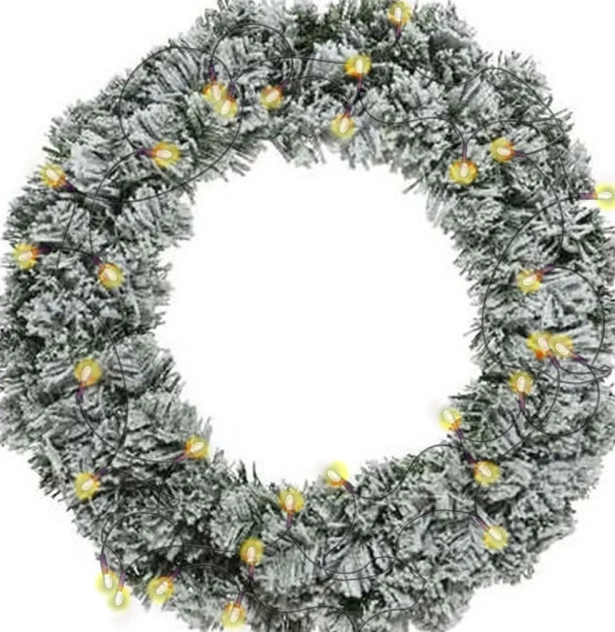 Decoris Kerstkransen> Kerstkrans - Groen Met Sneeuw - D40 Cm - Incl. Verlichting Warm Wit