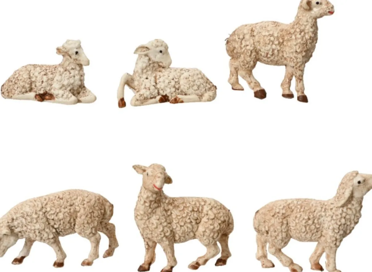 Decoris Kerststallen> Kerststal Schapen Beeldjes - 6X St - Wit - 12 Cm - Hout