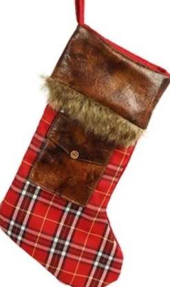 Non Branded Kerstsokken>Decostar Kerstsok Sukka 35 Cm Textiel Rood/Bruin - Christmas Stocking