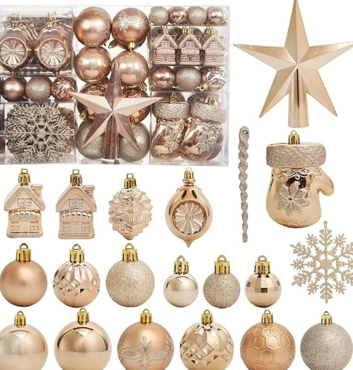 ‘Merkloos’’ Kerstboomversieringen>130-Delige Kerstboomdecoratieset, Champagne Kerstballen Ornamenten Onbreekbare Kerstboomversieringen Voor Kerst Bruiloftsfeest