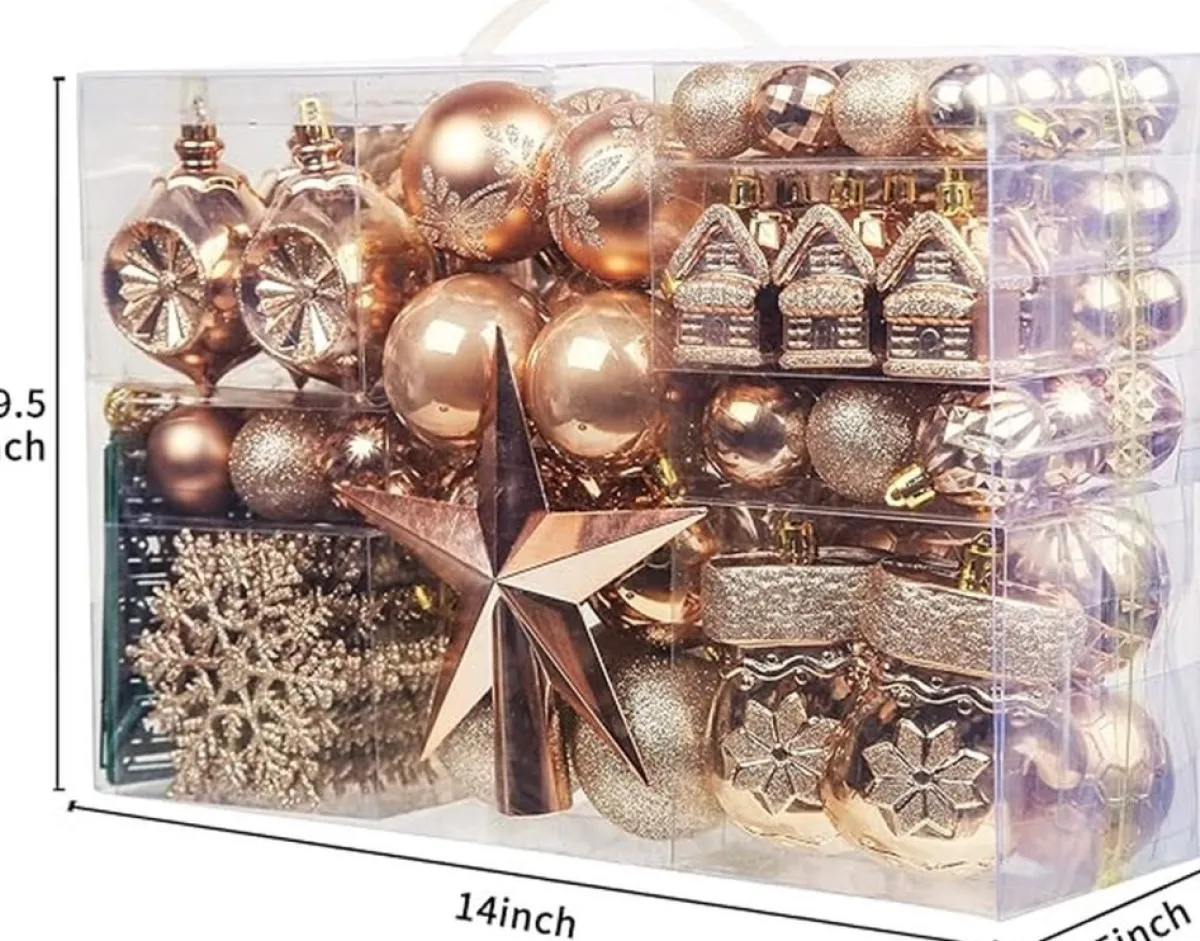 ‘Merkloos’’ Kerstboomversieringen>130-Delige Kerstboomdecoratieset, Champagne Kerstballen Ornamenten Onbreekbare Kerstboomversieringen Voor Kerst Bruiloftsfeest
