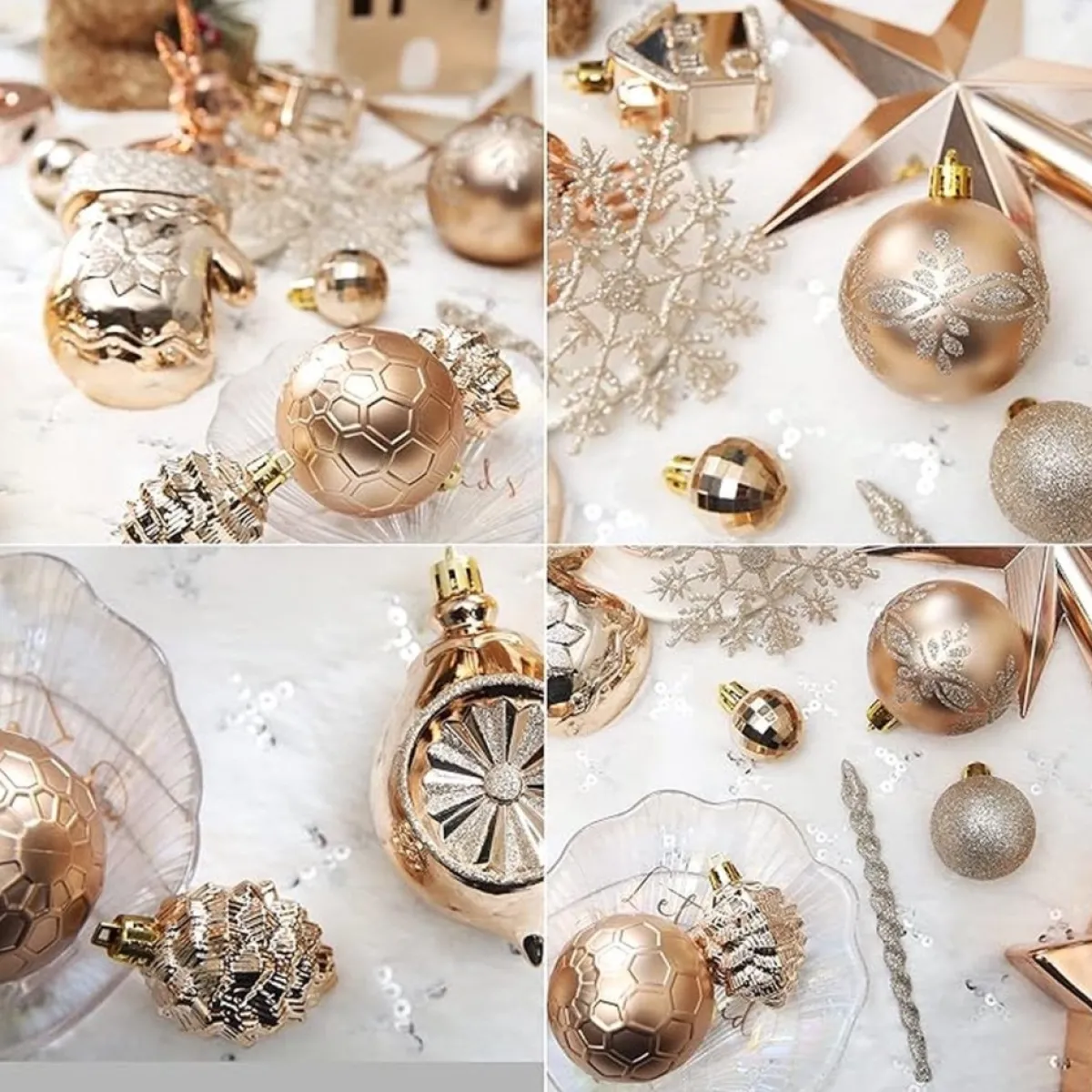 ‘Merkloos’’ Kerstboomversieringen>130-Delige Kerstboomdecoratieset, Champagne Kerstballen Ornamenten Onbreekbare Kerstboomversieringen Voor Kerst Bruiloftsfeest