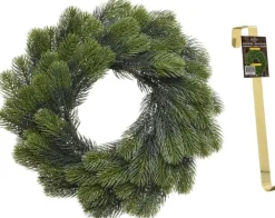 Merkloos Kerstkransen>Dennenkrans 50 Cm Met 106 Takken Kerstversiering Met Gouden Hanger - Kerstversiering/Kerstdecoratie Kransen