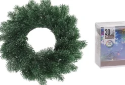 Merkloos Kerstkransen>Dennenkrans/Deurkrans 35 Cm Inclusief Gekleurde Kerstverlichting - Kerstkransen