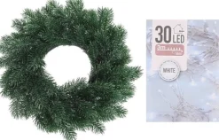 Merkloos Kerstkransen>Dennenkrans/Deurkrans 35 Cm Inclusief Helder Witte Kerstverlichting - Kerstkransen