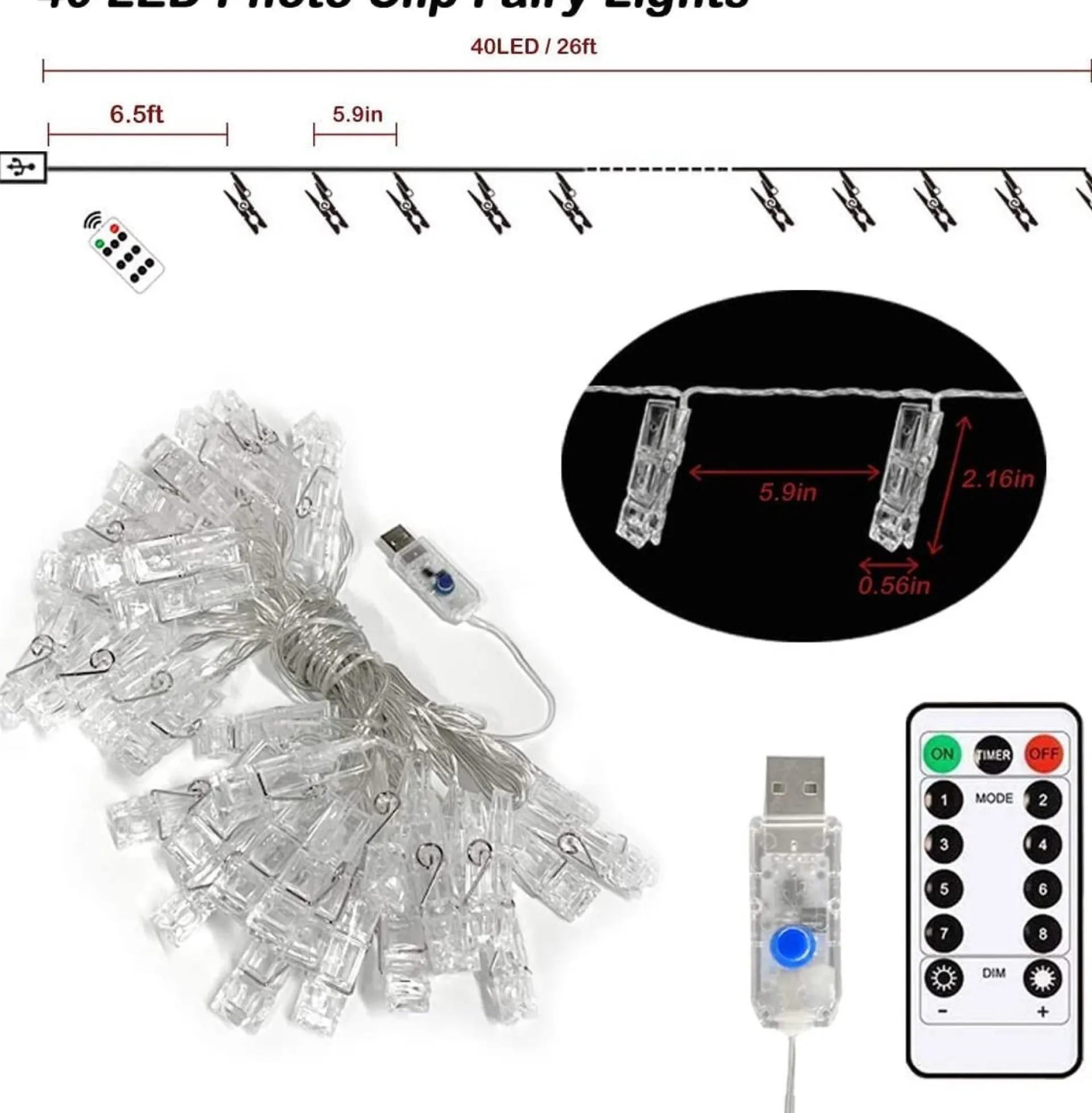 DOWO® - Soothe Lichtsnoer Binnen En Buiten - Fotoslingers - Lampjes Slinger - Lichtslinger - 6 Meter Led - 40 Lampen - Usb Opladen – Sfeerverlichting – Waterdicht Store