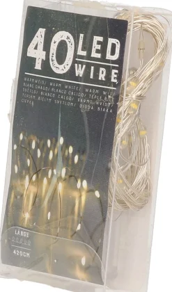 Merkloos Draadverlichting Lichtsnoer Met 40 Lampjes Warm Wit Op Batterij 420 Cm - Lichtdraden/Lichtsnoeren - Kerstverlichting Store