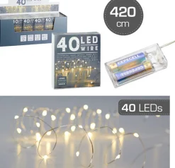 Merkloos Draadverlichting Lichtsnoer Met 40 Lampjes Warm Wit Op Batterij 420 Cm - Lichtdraden/Lichtsnoeren - Kerstverlichting Store