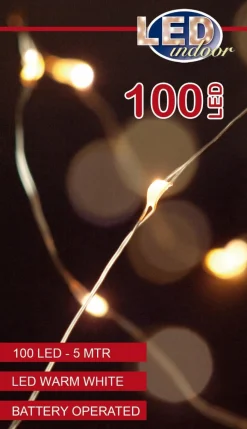 Anna's Collection Draadverlichting Lichtsnoer Met 100 Lampjes Warm Wit Op Batterij 500 Cm - Lichtdraden/Lichtsnoeren - Kerstverlichting Store