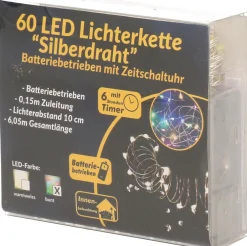 Merkloos Draadverlichting Zilver Met Gekleurde Led Lampjes 6 Meter Op Batterijen Met Timer - Kerstverlichting Lichtsnoeren Fashion