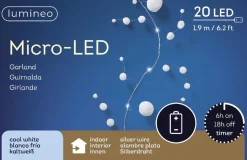 Lumineo Draadverlichting Zilverdraad Met 20 Sneeuwballen Lampjes 190 Cm - Wit Licht - Kerstdecoratie/Kerstversiering - Kerstverlichting Micro Lichtsnoer Sneeuwbal Shop