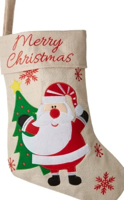 Tectake Kerstsokken>Dressforfun - Sint-Niklaaslaarzen In Jutelook Met Kerstmanmotief - Verkleedkleding Kostuum Halloween Verkleden Feestkleding Carnavalskleding Carnaval Feestkledij Partykleding - 303316