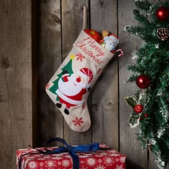 Tectake Kerstsokken>Dressforfun - Sint-Niklaaslaarzen In Jutelook Met Kerstmanmotief - Verkleedkleding Kostuum Halloween Verkleden Feestkleding Carnavalskleding Carnaval Feestkledij Partykleding - 303316