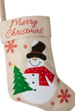 Tectake Kerstsokken>Dressforfun - Sint-Niklaaslaarzen In Jutelook Met Sneeuwmanmotief - Verkleedkleding Kostuum Halloween Verkleden Feestkleding Carnavalskleding Carnaval Feestkledij Partykleding - 303317