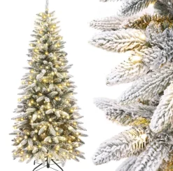 Edelspar Kunstkerstboom 180Cm Met Verlichting Smal - Kunstboom Smal Met Led Lichtjes En Sneeuw - Kerstboom Met Witte Sneeuw - Kunstboom - Brandwerend - Kunstboom - Kerstversiering - Kerstboomverlichting - Kerstboomstandaard Online