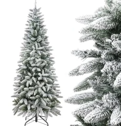 Edelspar Kunstkerstboom 180Cm Met Verlichting Smal - Kunstboom Smal Met Led Lichtjes En Sneeuw - Kerstboom Met Witte Sneeuw - Kunstboom - Brandwerend - Kunstboom - Kerstversiering - Kerstboomverlichting - Kerstboomstandaard Online