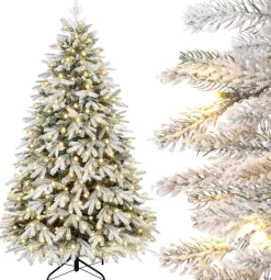 Zilverspar Edelspar Kunstkerstboom Met Sneeuw En Warmwitte Verlichting 210Cm - Kerstboom Met Witte Sneeuw En Led Lampjes - Kunstboom - Brandwerend - Kunstboom - Kerstversiering - Kerstboomverlichting - Kerstboomstandaard - Kerstboom Met Led Discount