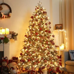 Zilverspar Edelspar Kunstkerstboom Met Sneeuw En Warmwitte Verlichting 210Cm - Kerstboom Met Witte Sneeuw En Led Lampjes - Kunstboom - Brandwerend - Kunstboom - Kerstversiering - Kerstboomverlichting - Kerstboomstandaard - Kerstboom Met Led Discount