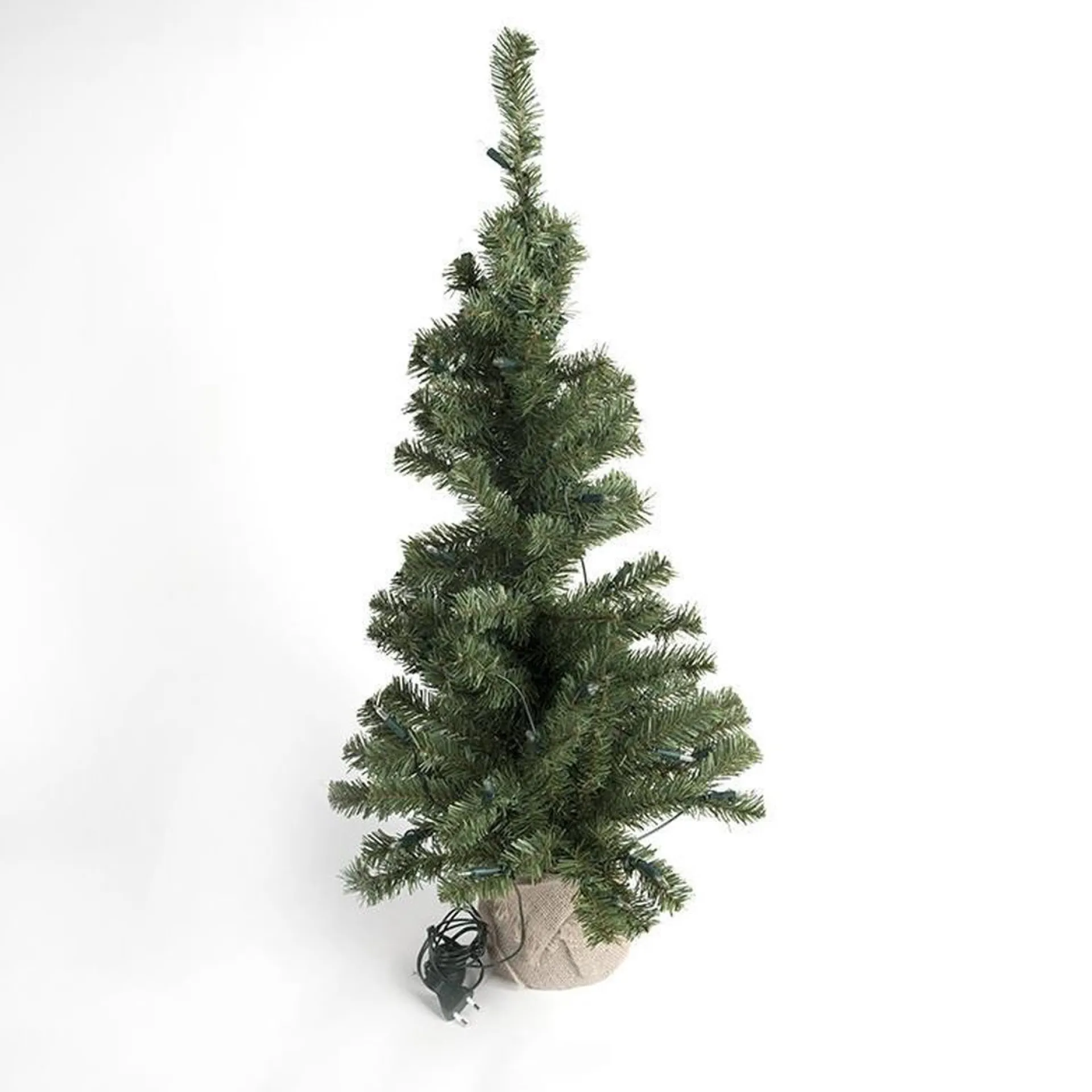 Merkloos Everlands Mini Kunstkerstboom - 90 Cm - Met Jute Zak En Verlichting New