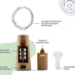 Merkloos Fairy Lights - Flesverlichting Kerst - Kerstverlichting - Flesverlichting Met Kurk - Led Verlichting - Moederdag Cadeau - Kerst - Kamer Decoratie Tieners - Partyverlichting - Bottle Light - Lichtsnoer - Multicolor - 6 Stuks - Incl. Batterijen Hot