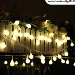 Bantach Fancylifestyle® Lichtsnoer Buiten - Zonne Energie - Cotton Ball Lights - Lichtslinger 10 Meter, 100 Led Lichtjes – Sfeerverlichting – Tuinverlichting New