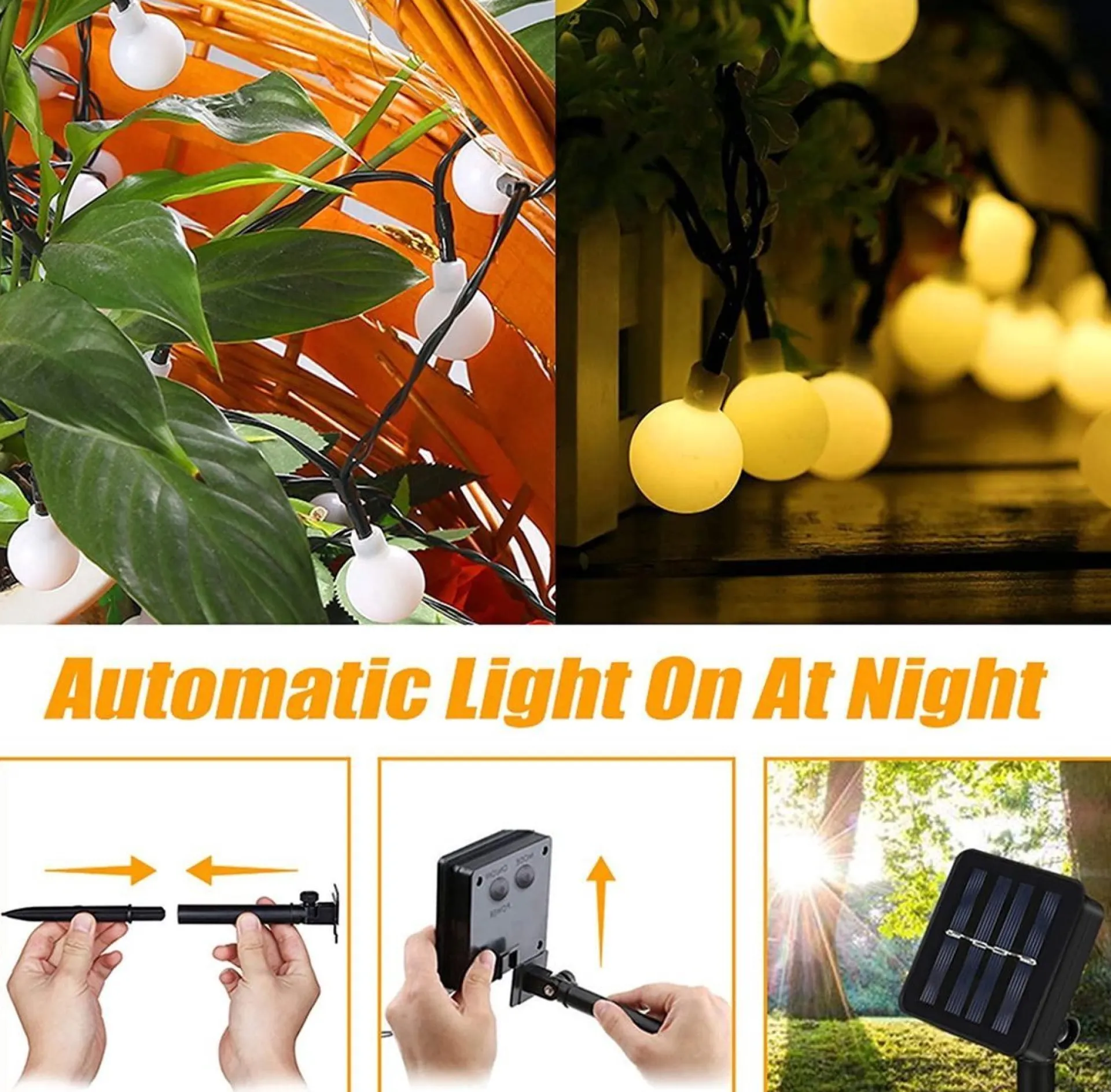 Bantach Fancylifestyle® Lichtsnoer Buiten - Zonne Energie - Cotton Ball Lights - Lichtslinger 10 Meter, 100 Led Lichtjes – Sfeerverlichting – Tuinverlichting New