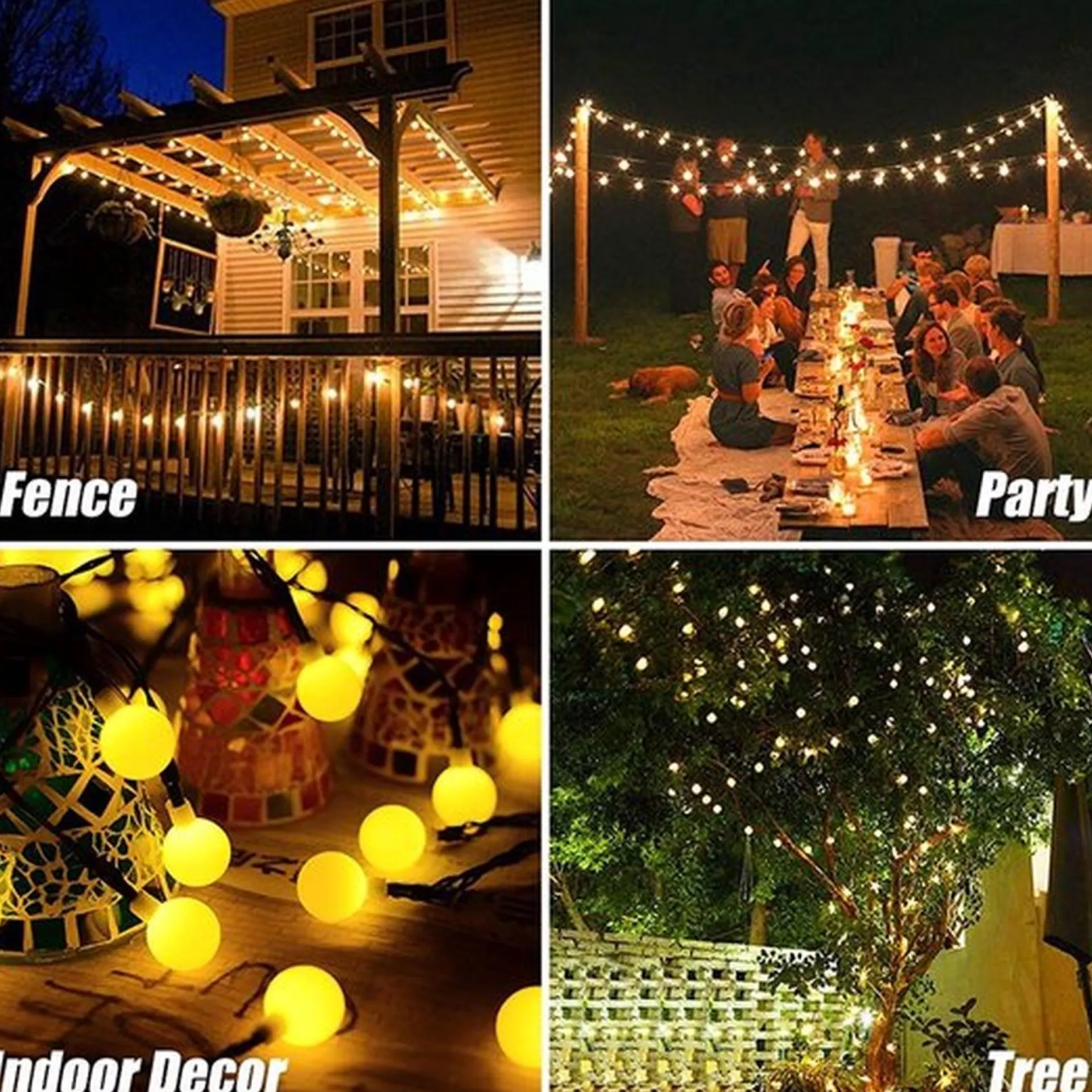 Bantach Fancylifestyle® Lichtsnoer Buiten - Zonne Energie - Cotton Ball Lights - Lichtslinger 10 Meter, 100 Led Lichtjes – Sfeerverlichting – Tuinverlichting New