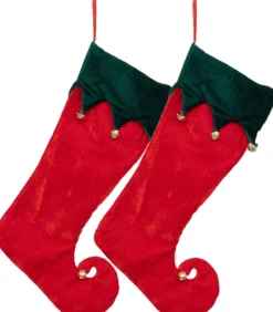 Feeric lights u0026 Christmas Kerstsokken>Feeric Christmas Decoratie Kerstsok - 2X St - Elf Laars - H45 Cm - Rood - Vilt